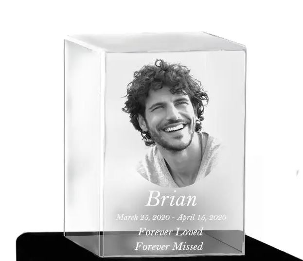Crystal Memorial 3D Rectangle Urn by In The Light Urns.