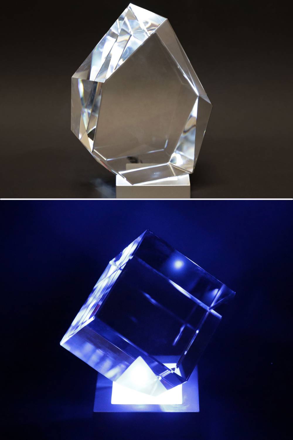 Crystals ready for 3D subsurface engraving.