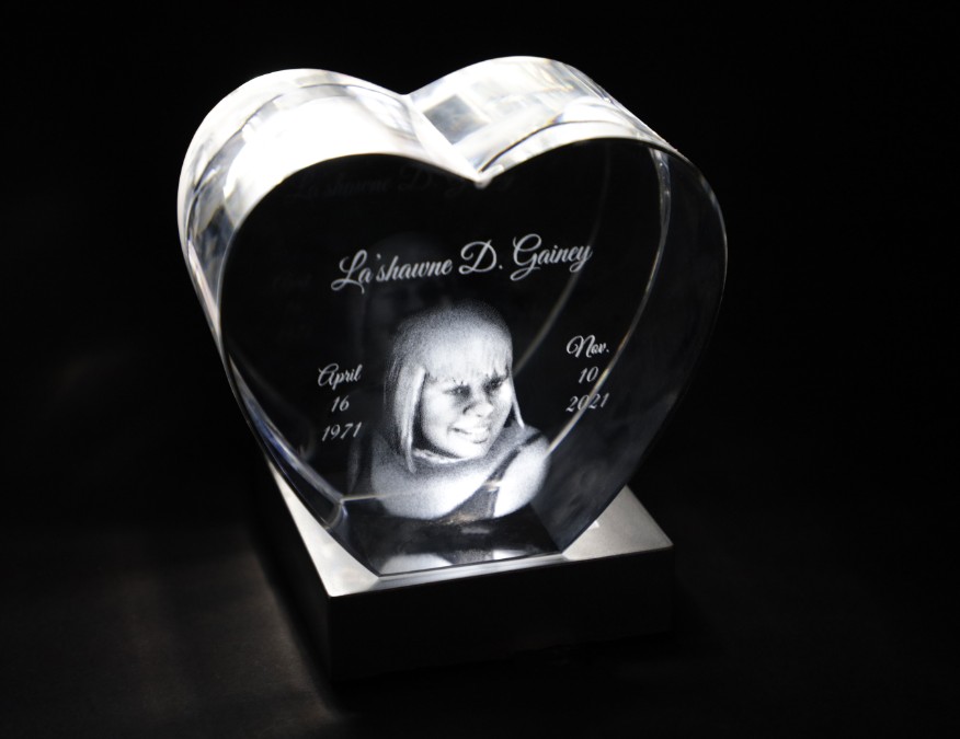 Engraved 3D Crystal on Top of Light Base.