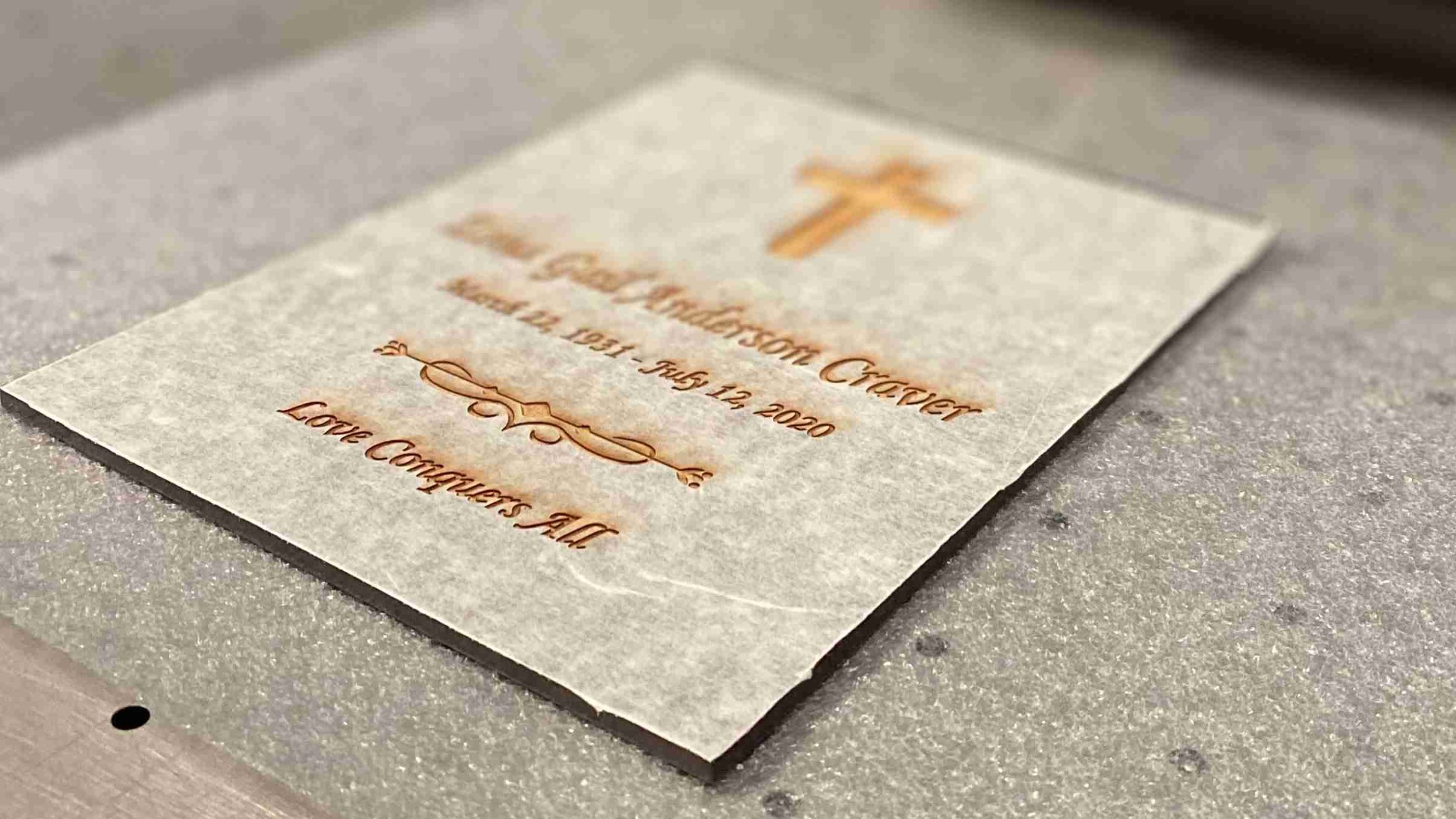 Engraving on stone plaque.