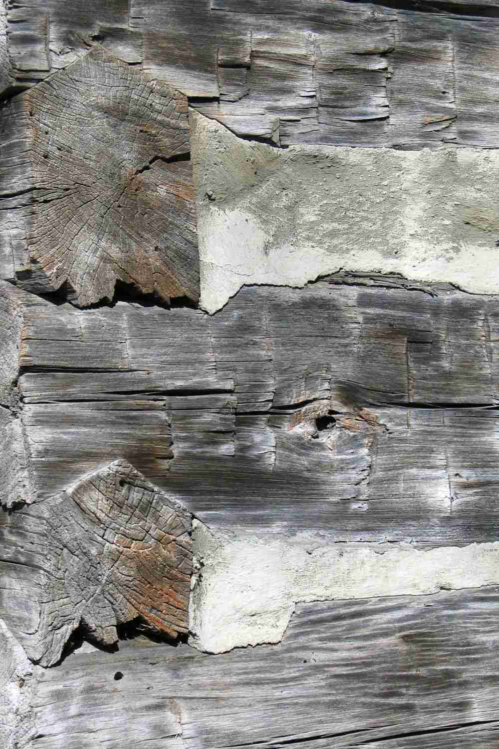 Filling in-between logs in the wall of a log cabin.