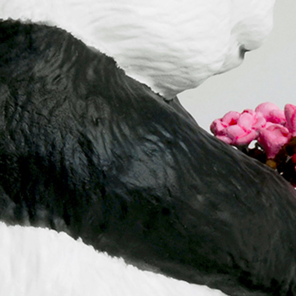 A close-up of the textured fur detail on the 3D print of the panda.