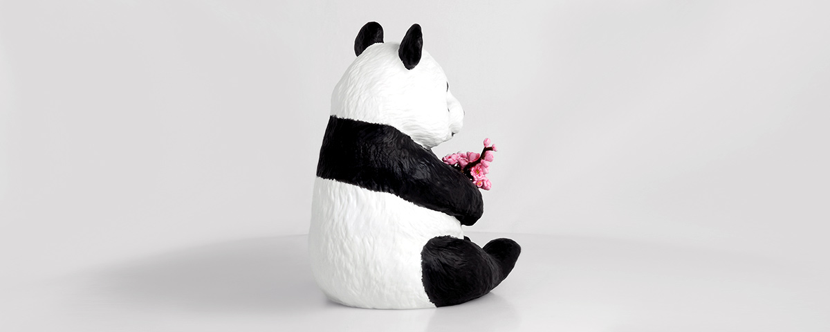 A back view of the 3D-printed panda custom cremation urn.