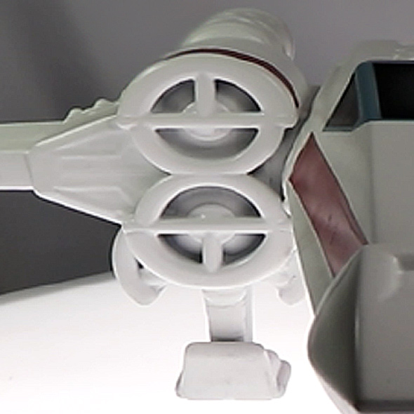 A close-up of the rockets on the 3D-printed X-wing.