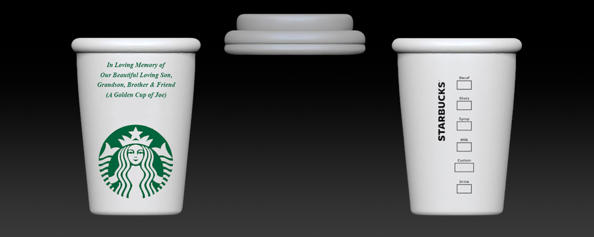 Digital models of the Starbucks custom cremation urn.