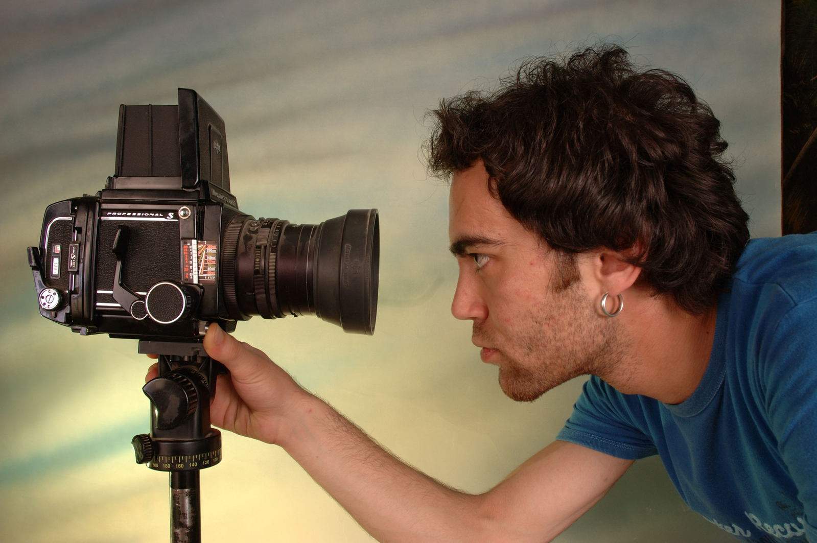 Man testing camera.